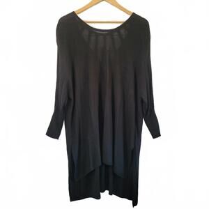 WISH LIST Ladies Black Tunic Sweater 100% Rayon Deep Rear V-Neck with Strap Deta